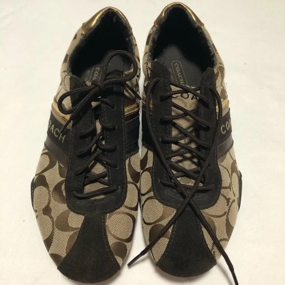 Coach Vintage Sneakers Size 8 Medium Jayme Women's Brown/Tan with Gold Detail - Picture 2 of 11